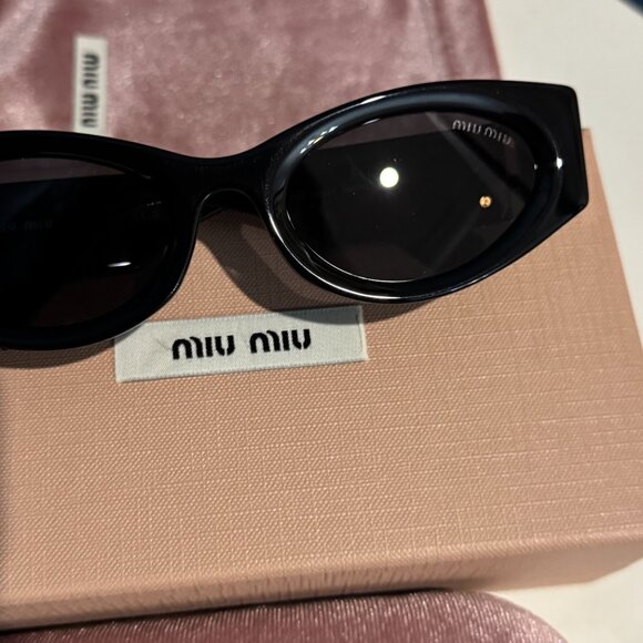 Miu Miu Statement Black Sunnies – Gold Logo Detail main image 5